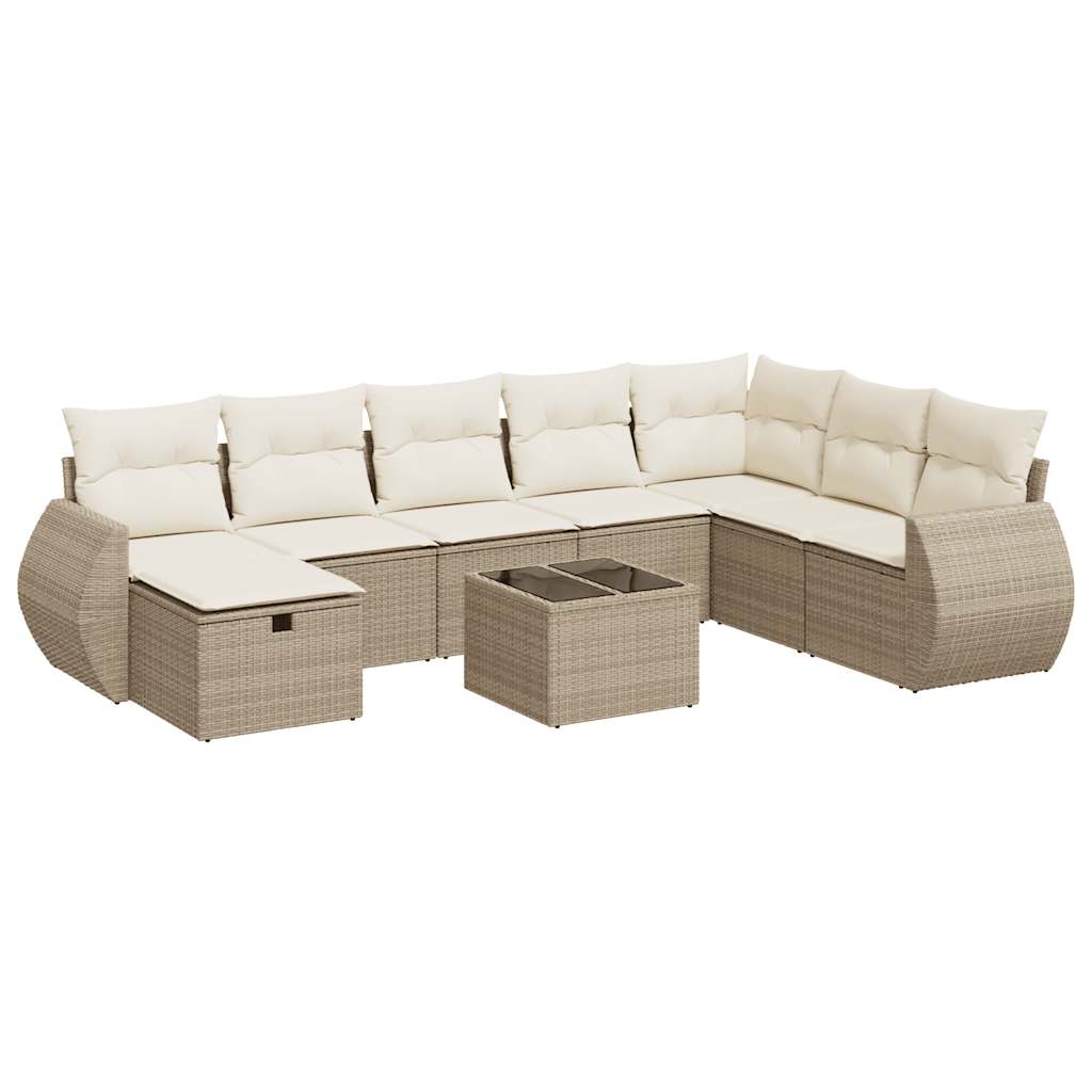 sofasæt til haven 9 dele med hynder polyrattan beige