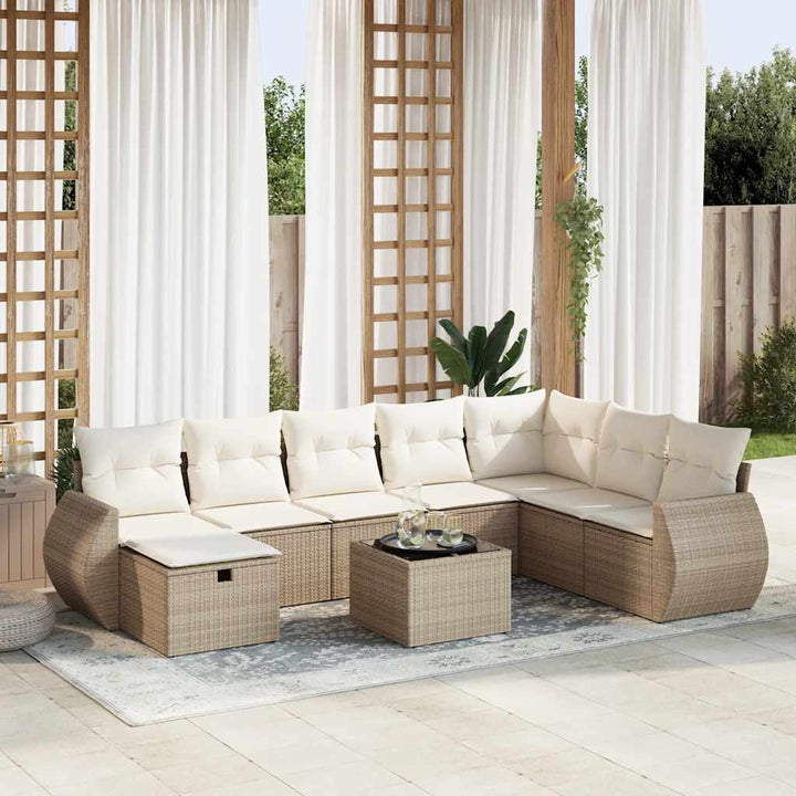 sofasæt til haven 9 dele med hynder polyrattan beige