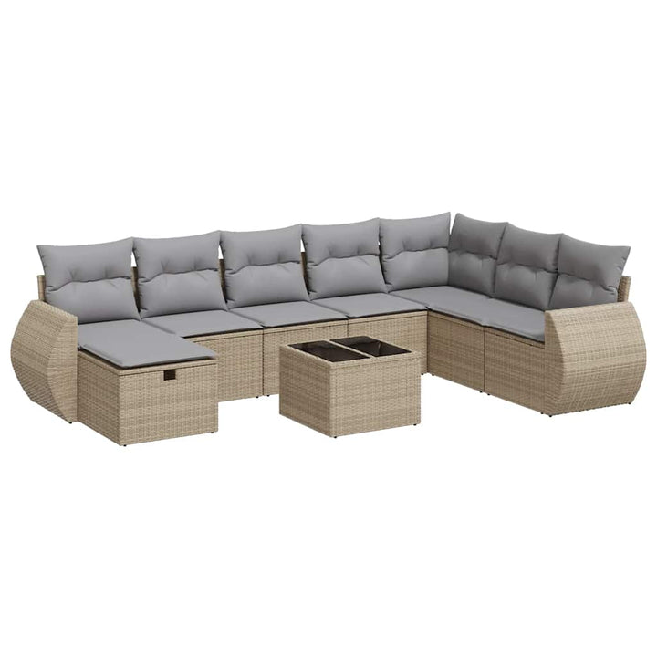 sofasæt til haven 9 dele med hynder polyrattan beige