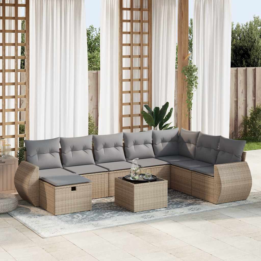 sofasæt til haven 9 dele med hynder polyrattan beige