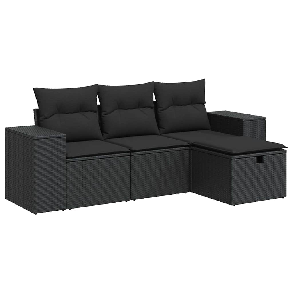 sofasæt til haven 4 dele med hynder polyrattan sort