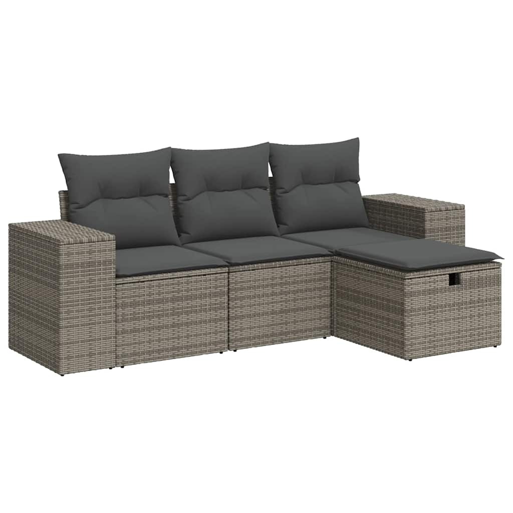 sofasæt til haven 4 dele med hynder polyrattan grå