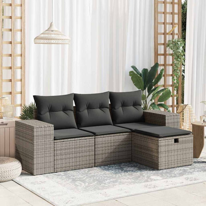 sofasæt til haven 4 dele med hynder polyrattan grå
