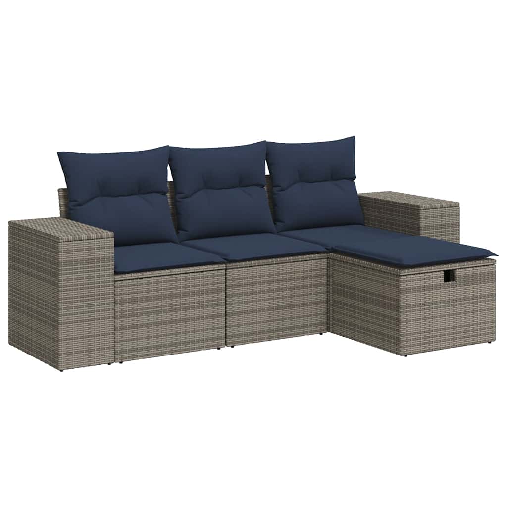 sofasæt til haven 4 dele med hynder polyrattan grå