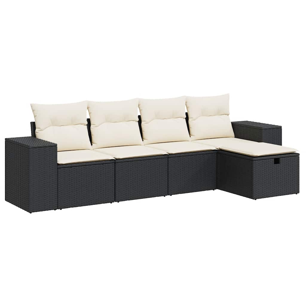 sofasæt til haven 5 dele med hynder polyrattan sort