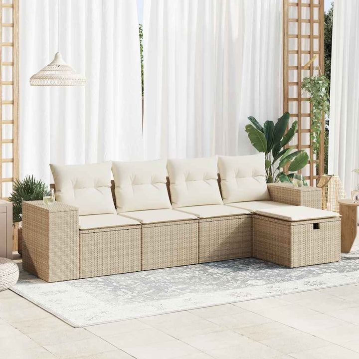 sofasæt til haven 5 dele med hynder polyrattan beige