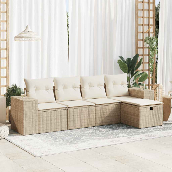 sofasæt til haven 5 dele med hynder polyrattan beige