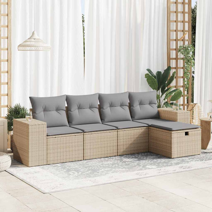 sofasæt til haven 5 dele med hynder polyrattan beige