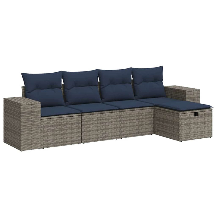 sofasæt 5 dele med hynder polyrattan grå