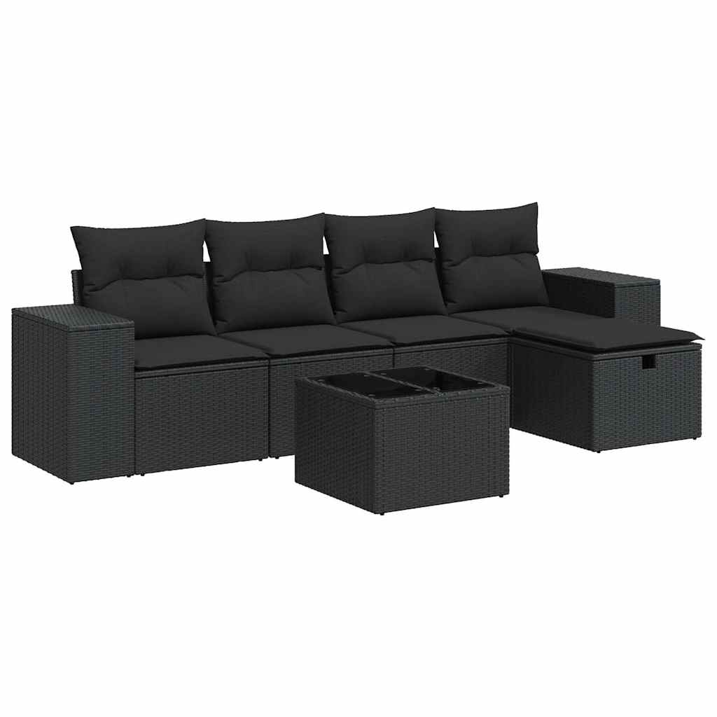 sofasæt til haven 6 dele med hynder polyrattan sort
