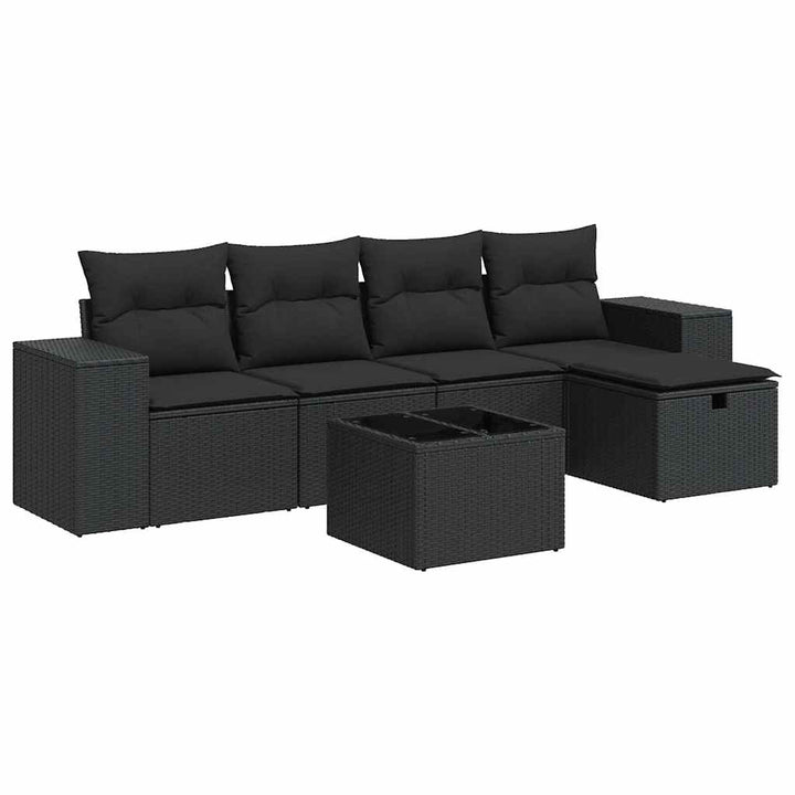 sofasæt til haven 6 dele med hynder polyrattan sort