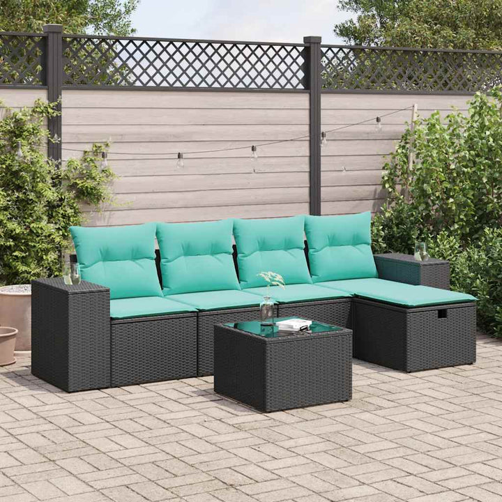 sofasæt til haven 6 dele med hynder polyrattan sort