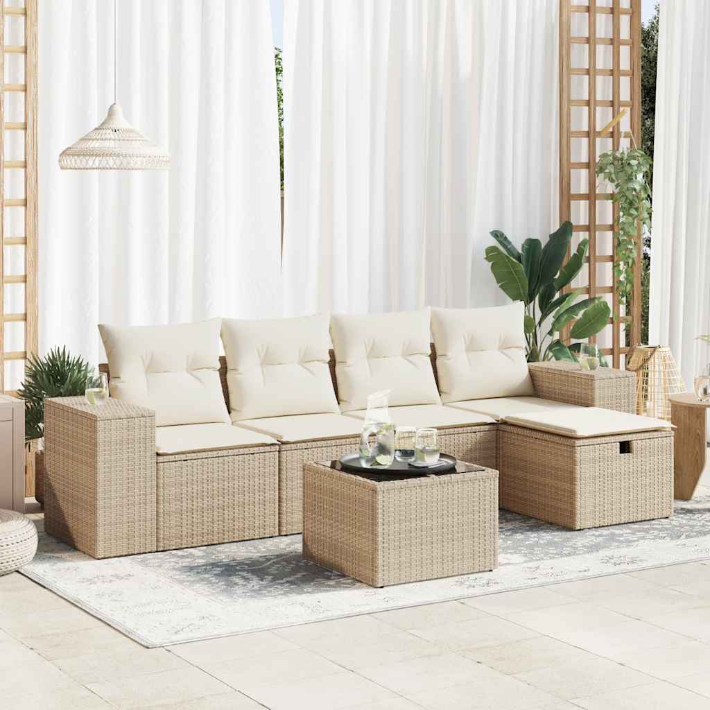 sofasæt til haven 6 dele med hynder polyrattan beige