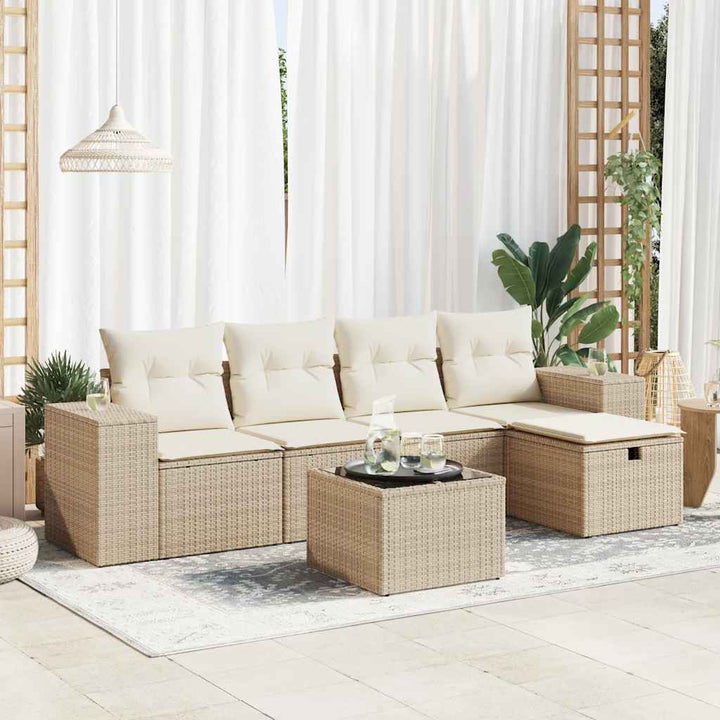 sofasæt til haven 6 dele med hynder polyrattan beige