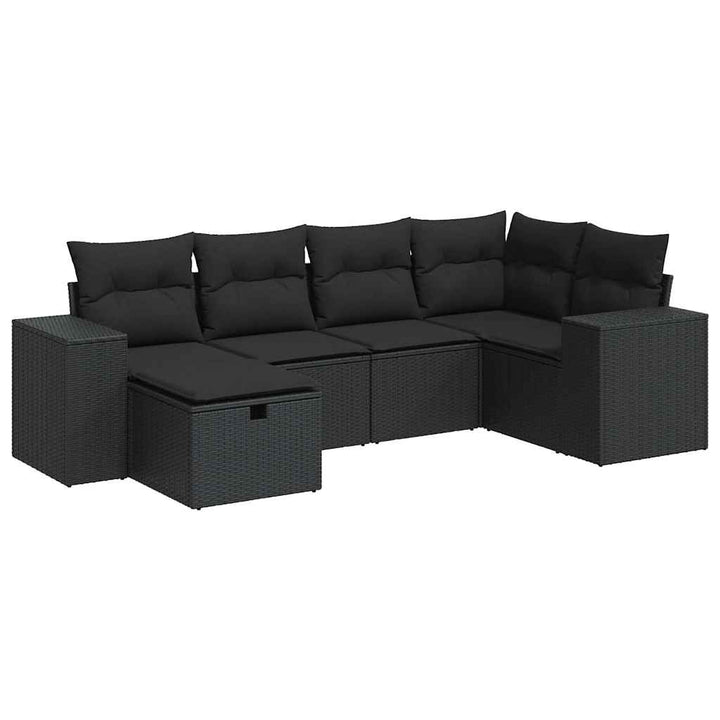 sofasæt til haven 6 dele med hynder polyrattan sort