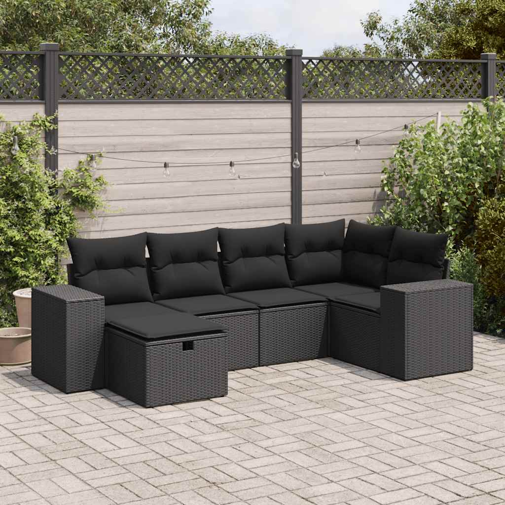 sofasæt til haven 6 dele med hynder polyrattan sort