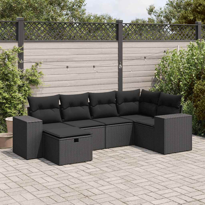 sofasæt til haven 6 dele med hynder polyrattan sort