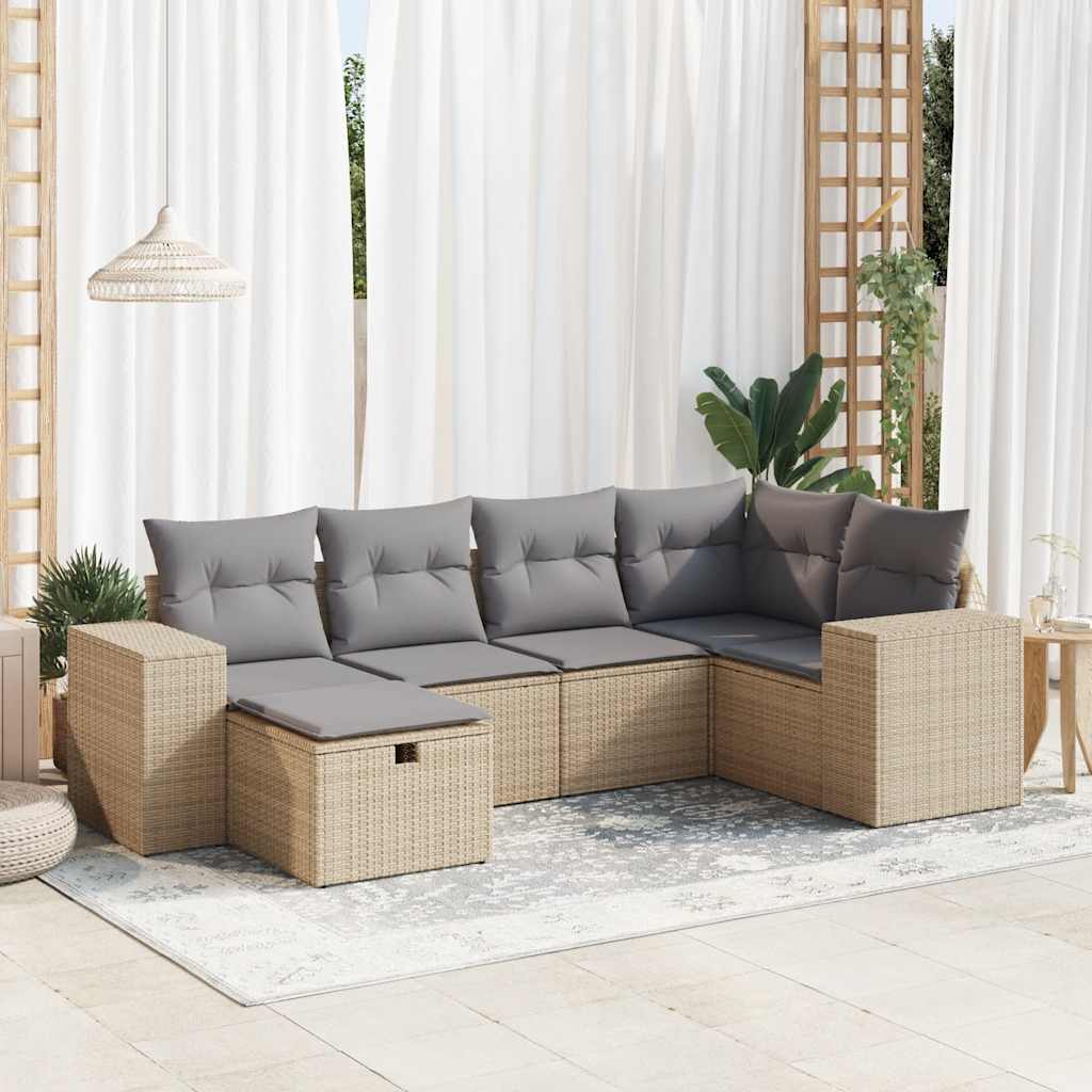sofasæt til haven 6 dele med hynder polyrattan beige