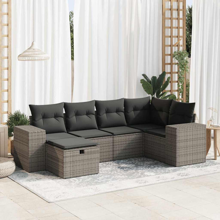 sofasæt til haven 6 dele med hynder polyrattan grå