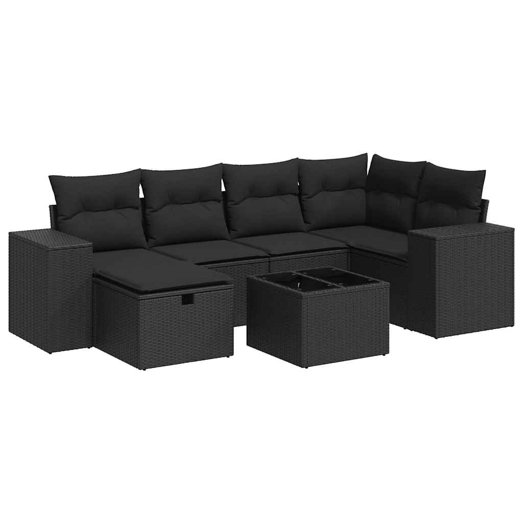 sofasæt til haven 7 dele med hynder polyrattan sort