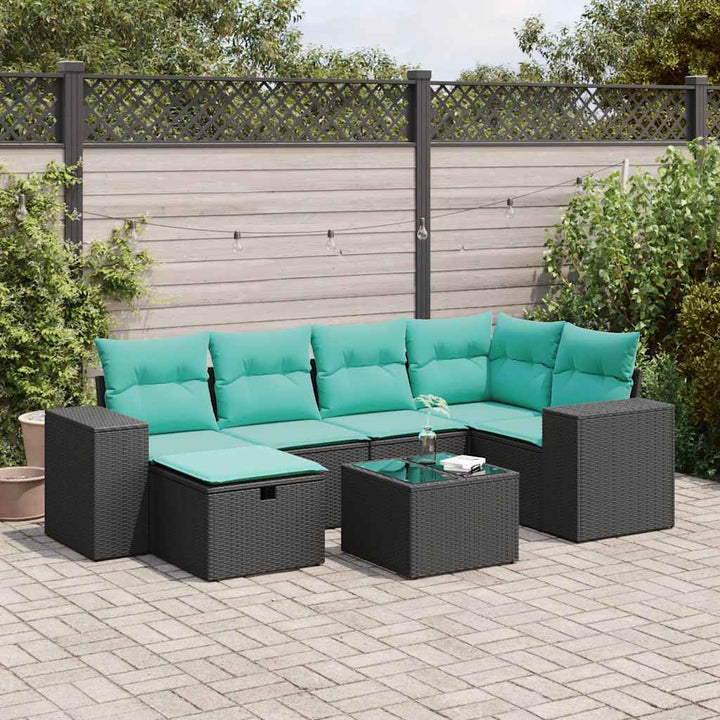sofasæt til haven 7 dele med hynder polyrattan sort