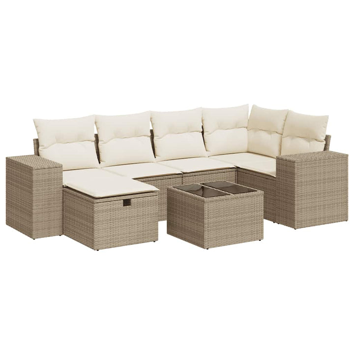 sofasæt til haven 7 dele med hynder polyrattan beige