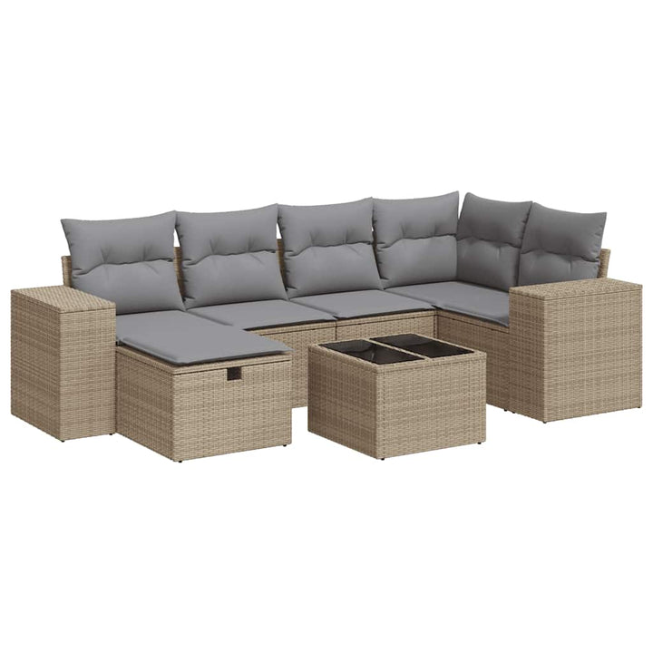 sofasæt til haven 7 dele med hynder polyrattan beige