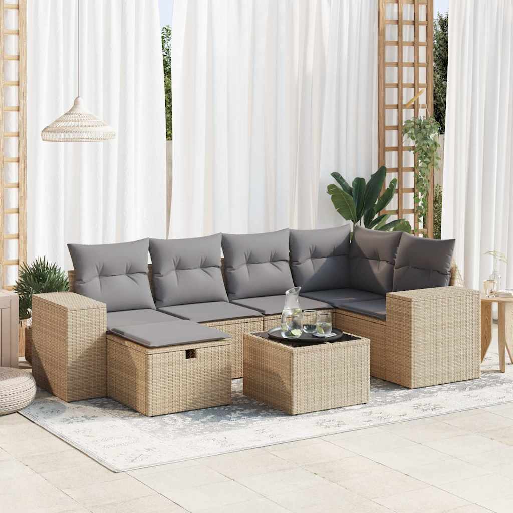 sofasæt til haven 7 dele med hynder polyrattan beige