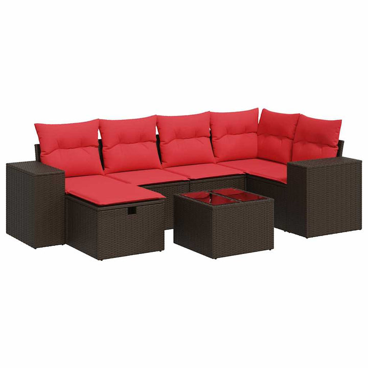 sofasæt til haven 7 dele med hynder polyrattan brun