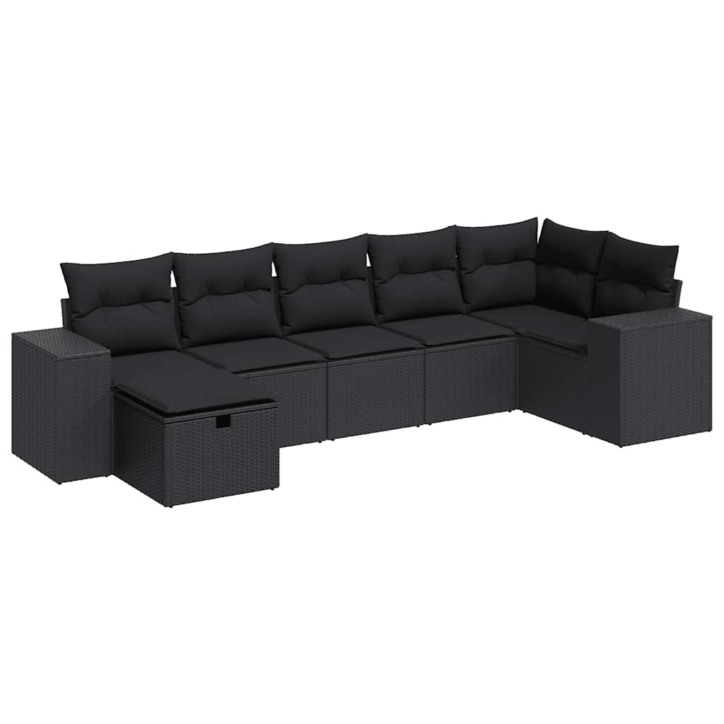 sofasæt til haven 7 dele med hynder polyrattan sort