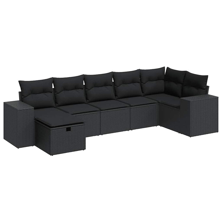 sofasæt til haven 7 dele med hynder polyrattan sort