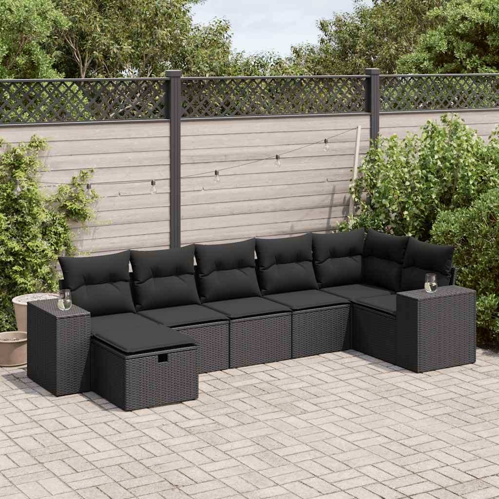 sofasæt til haven 7 dele med hynder polyrattan sort