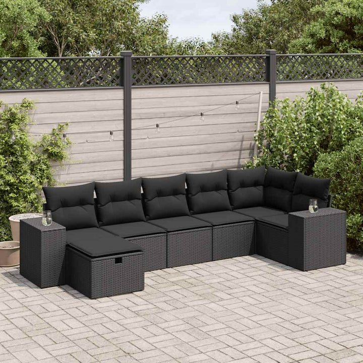 sofasæt til haven 7 dele med hynder polyrattan sort