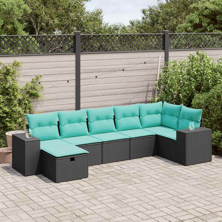 sofasæt til haven 7 dele med hynder polyrattan sort
