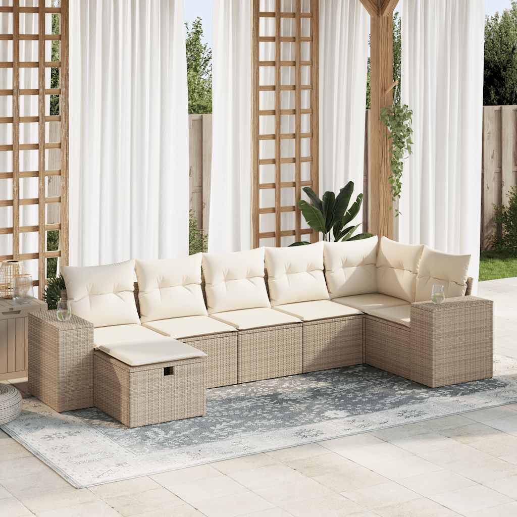 sofasæt til haven 7 dele med hynder polyrattan beige