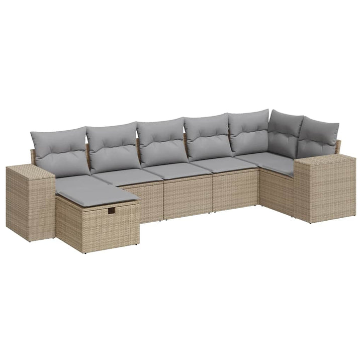 sofasæt til haven 7 dele med hynder polyrattan beige