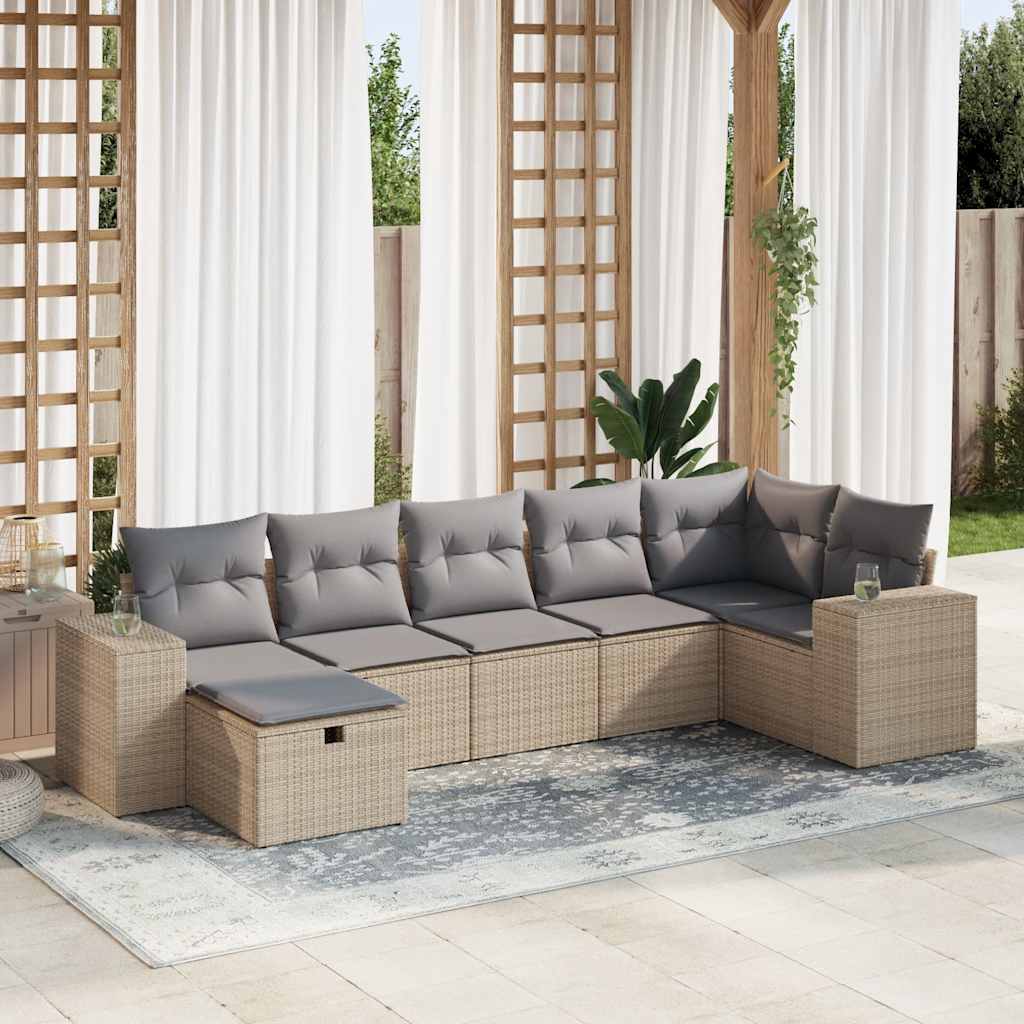 sofasæt til haven 7 dele med hynder polyrattan beige
