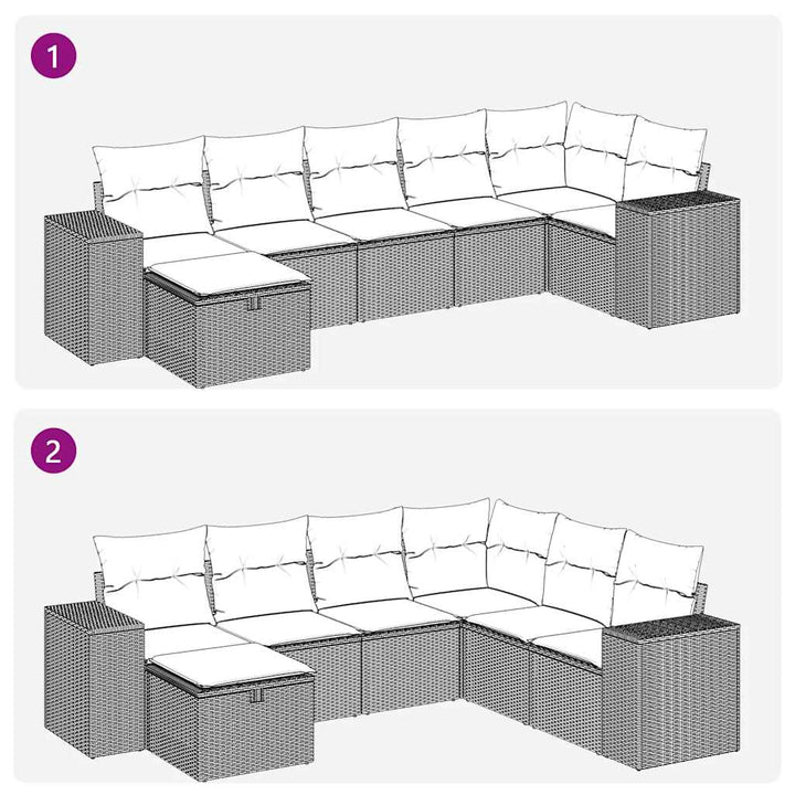sofasæt til haven 7 dele med hynder polyrattan brun