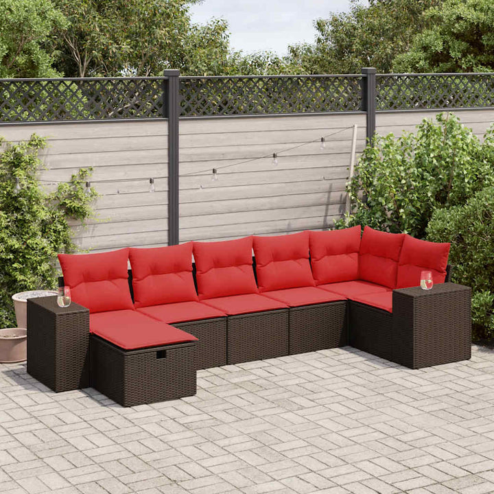 sofasæt til haven 7 dele med hynder polyrattan brun
