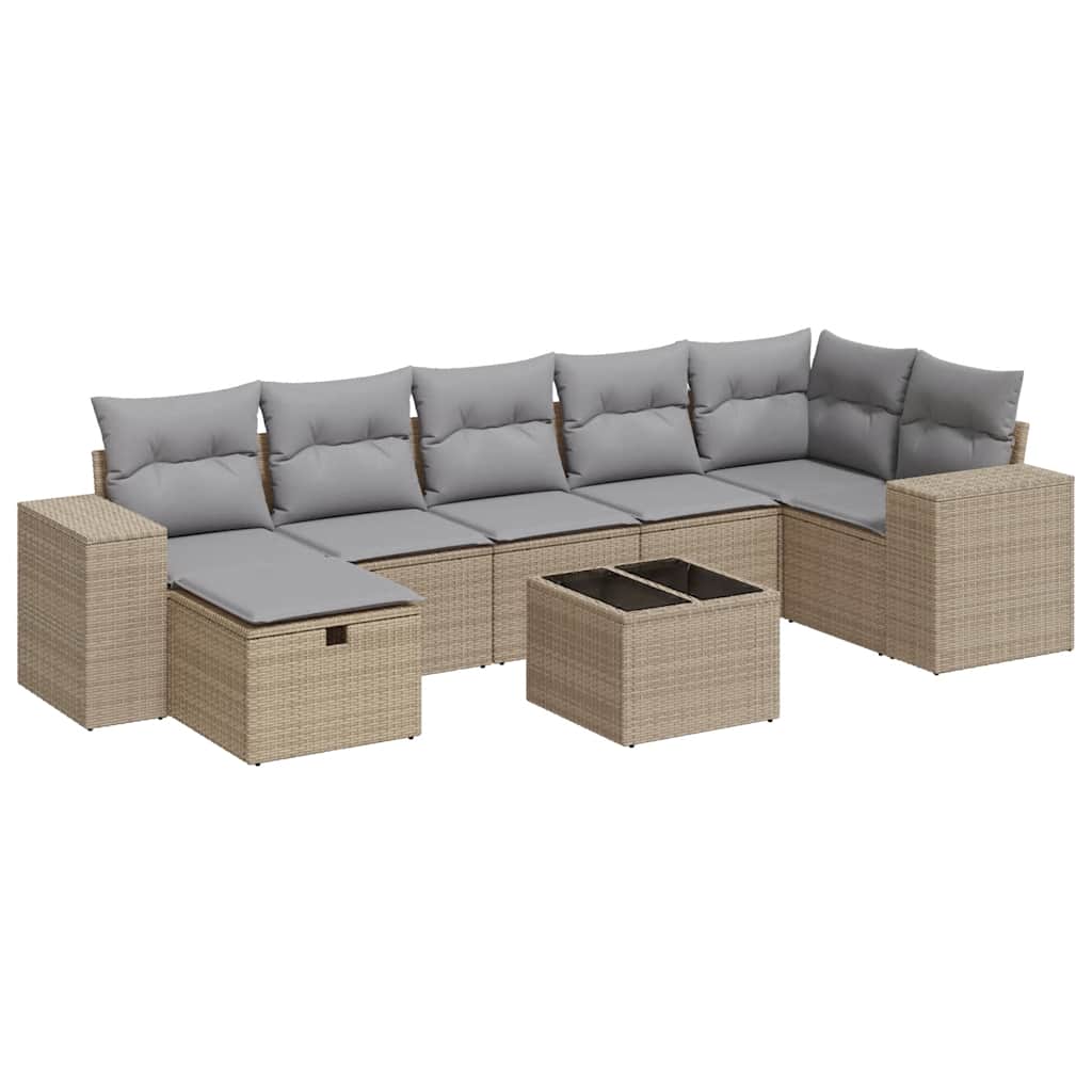 sofasæt til haven 8 dele med hynder polyrattan beige