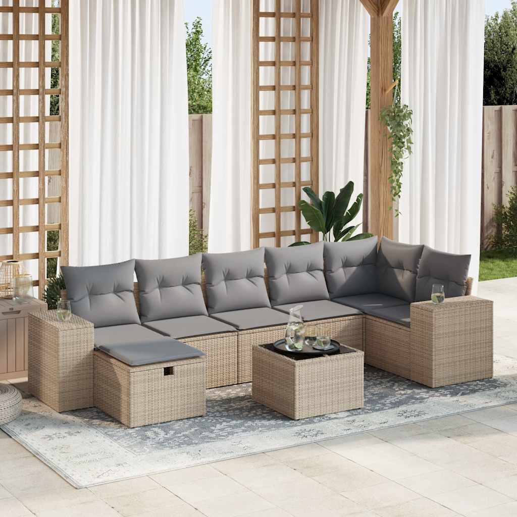 sofasæt til haven 8 dele med hynder polyrattan beige