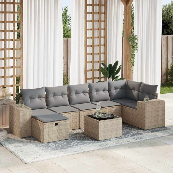 sofasæt til haven 8 dele med hynder polyrattan beige