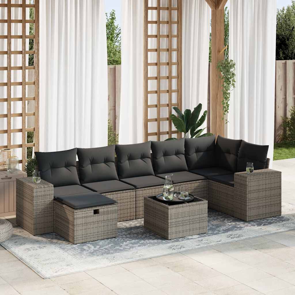 sofasæt til haven 8 dele med hynder polyrattan grå