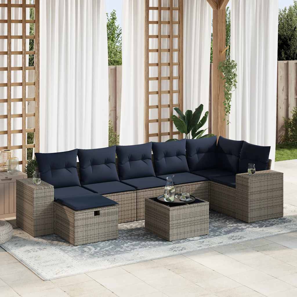 sofasæt til haven 8 dele med hynder polyrattan grå