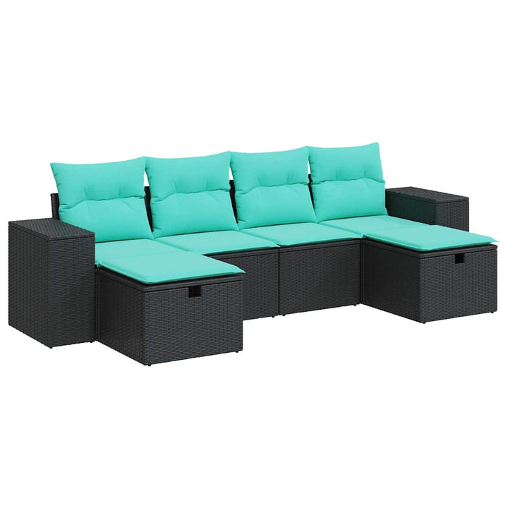 sofasæt til haven 6 dele med hynder polyrattan sort