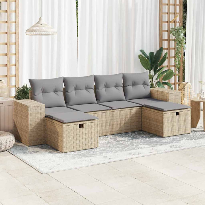 sofasæt til haven 6 dele med hynder polyrattan beige