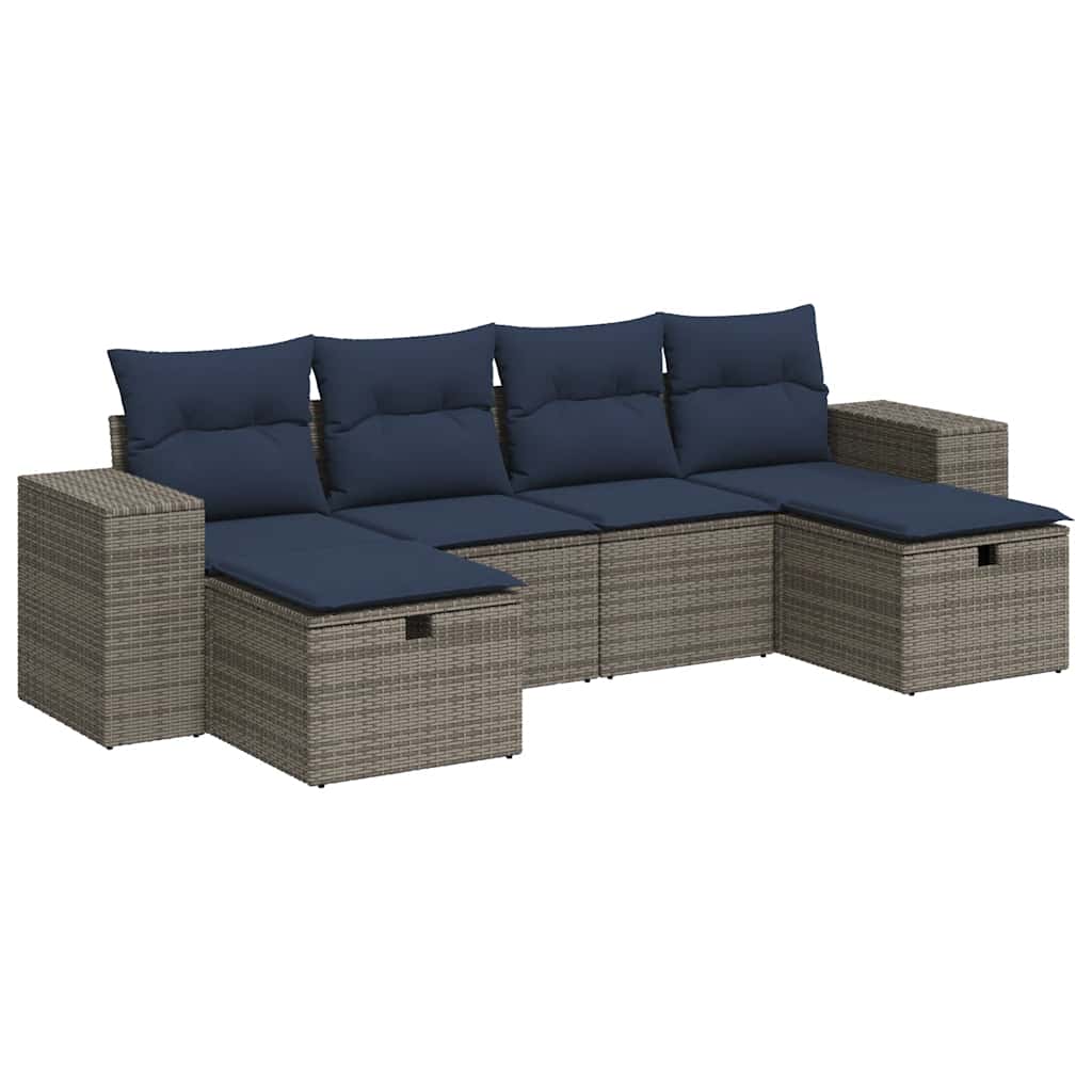 sofasæt til haven 6 dele med hynder polyrattan grå
