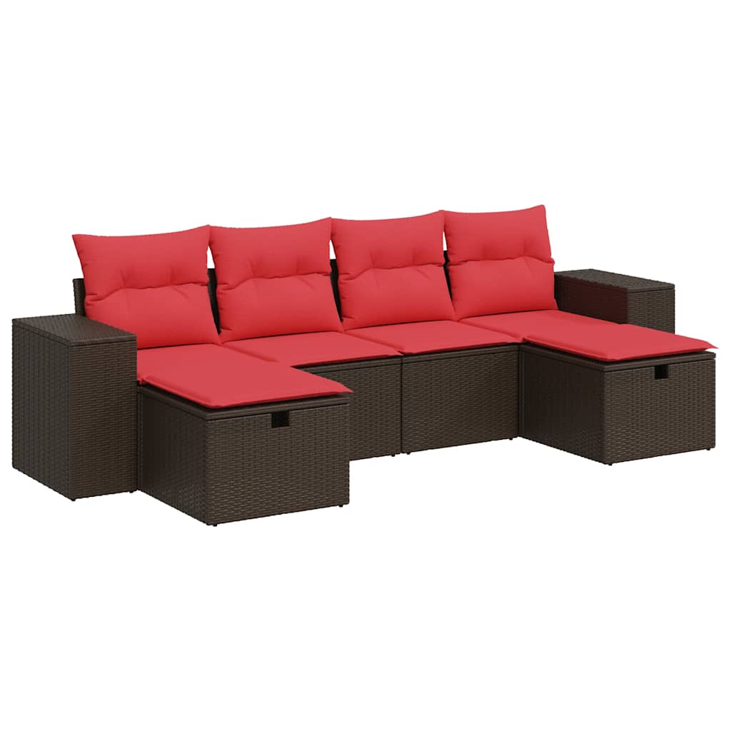 sofasæt til haven 6 dele med hynder polyrattan brun