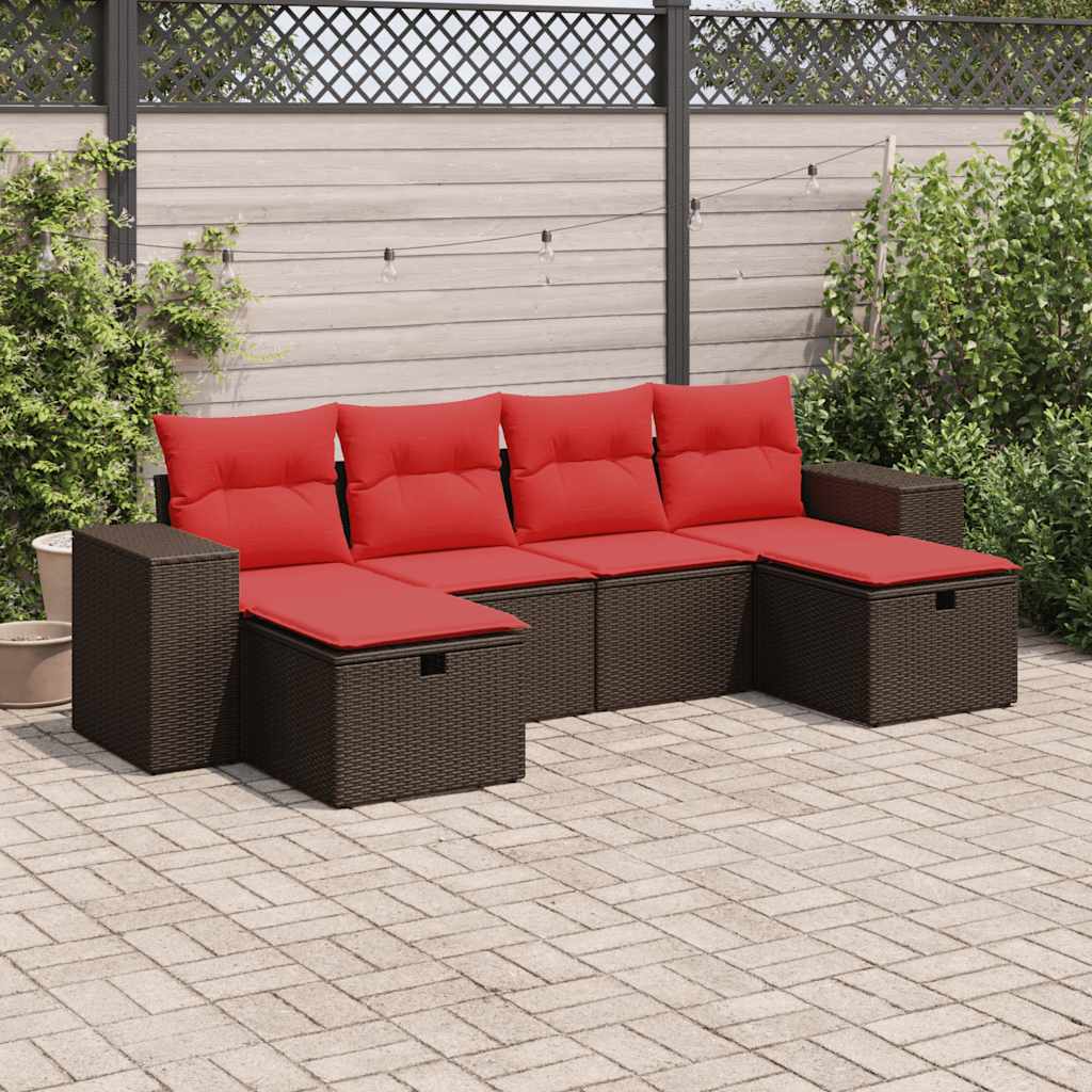 sofasæt til haven 6 dele med hynder polyrattan brun