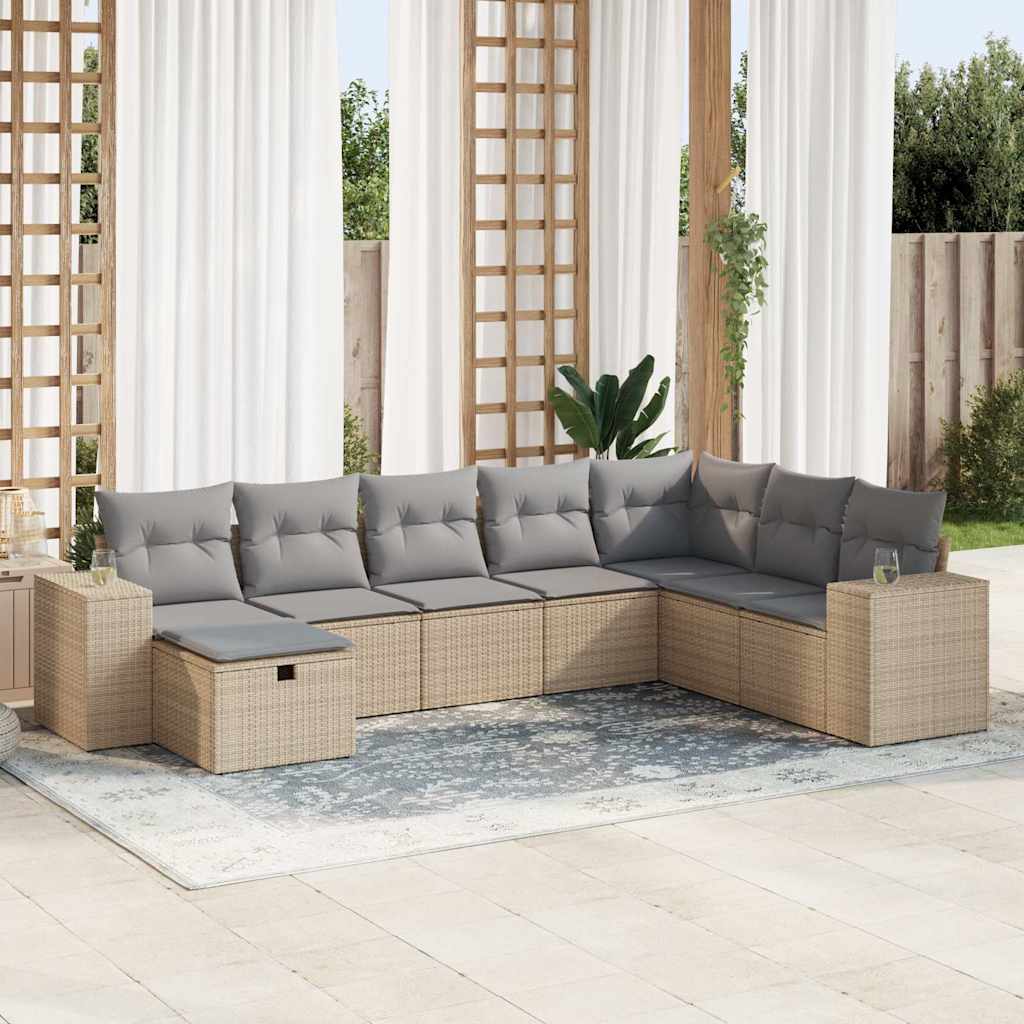 sofasæt til haven 8 dele med hynder polyrattan beige